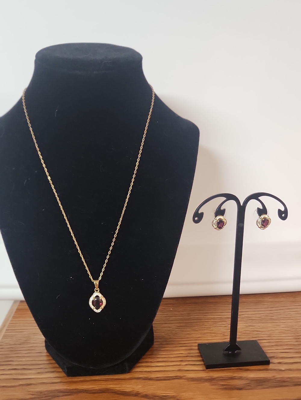 Gold Faux Garnet Necklace and Earring Set